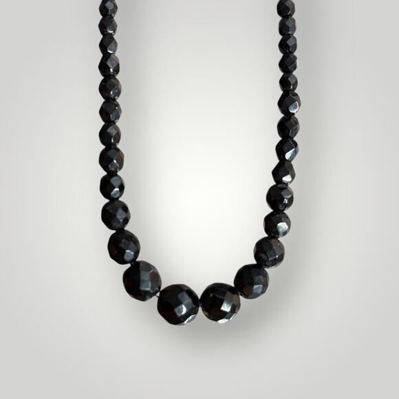 Hobe Faceted Black Glass Beaded Necklace 1970-s 22 inch - Picture 2 of 6